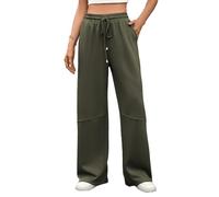 Crsiphee Women's Baggy Lounge Trousers Wide Leg Sweatpants High Waisted Flared Joggers with Drawstring Trendy Y2K Oversized Casual Pants with Pockets Green L