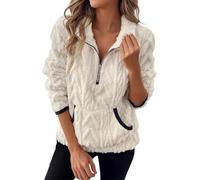 Crsiphee Women's Sherpa Fleece Pullover Half Zip Plush Teddy Fleece Sweatshirt with Pockets Cozy Oversized Winter Outwear for Fall and Winter 2025 White XXL