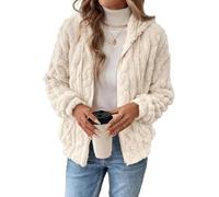 Crsiphee Women's Teddy Fleece Hoodie Soft Fluffy Sherpa Jacket Warm Zip Up Long Sleeve Coat with Pockets for Autumn and Winter Apricot XXL
