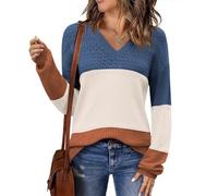 Crsiphee Womens V Neck Sweater Lightweight Crochet Pullover Casual Long Sleeve Jumper Ribbed Knit Fall Tops Cozy Cable Knit Tunic for Autumn and Winter Apricot XL
