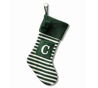 CRSMHLPK 20 Inches Initial Christmas Stocking Monogram Striped Christmas Stocking red Green with White Embroidered Letter Christmas decorations-01-C-Green