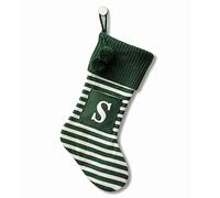CRSMHLPK 20 Inches Initial Christmas Stocking Monogram Striped Christmas Stocking red Green with White Embroidered Letter Christmas decorations-01-S-Green