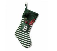 CRSMHLPK 20 Inches Initial Christmas Stocking Monogram Striped Christmas Stocking red Green with White Embroidered Letter Christmas decorations-01-B-Green