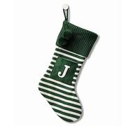 CRSMHLPK 20 Inches Initial Christmas Stocking Monogram Striped Christmas Stocking red Green with White Embroidered Letter Christmas decorations-01-J-Green
