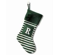 CRSMHLPK 20 Inches Initial Christmas Stocking Monogram Striped Christmas Stocking red Green with White Embroidered Letter Christmas decorations-01-R-Green