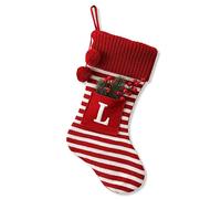 CRSMHLPK 20 Inches Initial Christmas Stocking Monogram Striped Christmas Stocking red Green with White Embroidered Letter Christmas decorations-01-L-Red