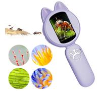 Crspexi Microscope, Digital Microscope, Holding Magnifier, 2" IPS Eye Protection Screen, 4 Zoom Buttons, 8 LED Lights, Built-in Mini Games, Christmas, Birthday, Edu Gifts
