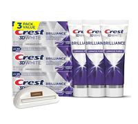 CRST 3D White Brilliance Luminous Purple Teeth Whitening Toothpaste, 4.6 oz, Pack of 3 - Best Purple Whitening Toothpaste Bundled with LUXPAKS Squeezer