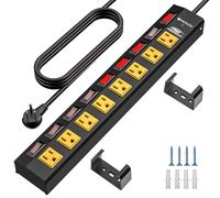 CRST - Heavy Duty 8-Outlet Power Strip with Individual Switches, 15A/1875W Metal Surge Protector with Circuit Breaker (1200 Joules), Power Cord