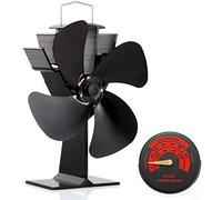 CRSURE Woodburner Stove Fan - 4 Blades Heat Powered - Silent Operation - Eco Friendly - Efficient Heat Distribution for Log Burners and Fireplace (Black)