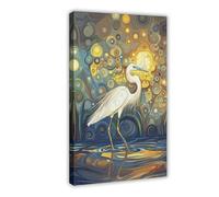 CRSUZSOU Beautiful Egret Klimt Art Canvas Poster Wall Art Decor Print Picture Paintings for Living Room Bedroom Decoration 24x36inch(60x90cm)