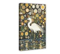 CRSUZSOU Egret Flowers Gustav Style Canvas Poster Bedroom Decor Landscape Office Room Decor Gift 24x36inch(60x90cm)