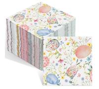 Crtiin 100 Pack Easter Napkins Wild Flowers Eggs Easter Cocktail Napkins Watercolor Seasonal Spring Floral Paper Disposable Hand Towels for Bathroom Tea Party Bridal Shower, Baby Shower, Birthday