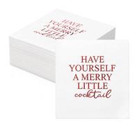 Crtiin 100 Pcs Funny Christmas Cocktail Paper Napkins Disposable,Red | Have Yourself a Merry Little Cocktail Napkins 2 Ply Holiday Beverage Napkin for Guests Xmas Dinner Party Decor Supply 5 x 5''