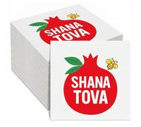 Crtiin 100 Pcs Rosh Hashanah Paper Napkins Shana Tova Pomegranate Bee Disposable Napkins 5" x 5" Folded 10" x 10" Unfolded Jewish New Year Supplies for Dinner Buffet Cocktail Holiday Table Decor