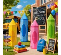 Crtiin 12 Pcs Back to School Decoration Boxes, 39'' Large Stackable Pencil Paper Box, Giant First Day of School Crayon Decor, Colorful Crayon Photo Booth Prop for Classroom Kindergarten Party Supplies