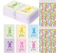 Crtiin 48 Pcs Easter Notebooks Pencils Gift for Kids 24 Mini Spiral Notepads 24 Blessings Pencils Easter Basket Stuffers Bunny Party Favor Fillers Student Classroom Reward Prizes Church (Rabbit Style)