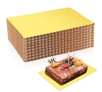 Crtiin 50 Pcs Rectangle Cake Board 14 x 10 Inches Scalloped Cake Boards Dessert Base Quarter Sheet Rectangular Cake Base for Pizza, Pastries Food Trays Greaseproof Pad (Gold)