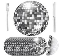 Crtiin 50 Pieces 12 Inch Disco Ball Round Placemats 70s Disco Party Placemats Disposable Paper Table Mat for Birthday Party Reunion 70s Party Supplies(Silver)