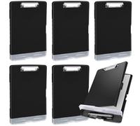 Crtiin 6 Pcs Plastic Clipboard with Storage Colored A4 Nursing Holder Heavy Duty Waterproof Storage Clipboard Folder for Office School (Black Color)