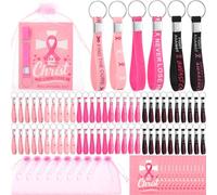 Crtiin 96 Set Breast Cancer Awareness Keychains Gift Bulk Silicone Keychain Motivational Support Key Chain Pink Ribbon for Women Breast Cancer Awareness Month Inspirational Event Activity Supplies
