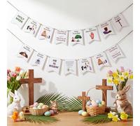 Crtiin Religious Easter Banner Christian He is Risen Banner Card Holy Week Hanging Ornament Easter Table Decor Photo Backdrop for Jesus Spring Party Decorations Church Classroom Home Decor