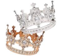 CRTLNYH 2PCS Small Rhinestone Crown Cake Topper, Mini Crown Decoration, Rose Gold + Silver, For Birthday Party Wedding Cake Princess Headdress Accessories