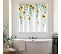 CRTPOD Shower Window Curtain Sage Green Eucalyptus Sunflower Small Short Shower Curtains for Bathroom Window Waterproof Fabric Bathroom Window Curtain with Hooks 40" Wx36 L