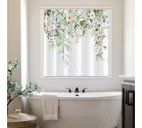CRTPOD Shower Window Curtain Sage Green Flower Eucalyptus Leaves Small Short Shower Curtains for Bathroom Window Waterproof Fabric Bathroom Window Curtain with Hooks 40" Wx36 L