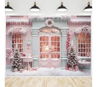 CRTPOD Winter Christmas Backdrop Pink Snowy Santa Candy Shop Xmas Pine Trees Wreath Background Photography Banner for Portraits Christmas New Year Party Decorations Photo Photobooth Props 10x8ft