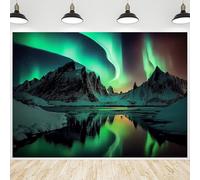 CRTPOD Winter Snow Mountain Scenery Backdrop Natrue Aurora Borealis Lake Landscape Background Photography Banner for Portraits Birthday Party Decorations Wallpaper Photo Photobooth Props 7x5ft