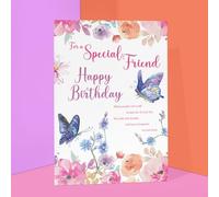 CRU Cards Special Friend Birthday Card, Luxury Design with Glitter & Foil Highlights, Floral Theme, Code 75