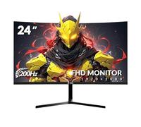 CRUA 24 Inch Curved Gaming Monitor, 180Hz/200Hz FHD 1080P, 1ms Response, AMD FreeSync, Eye-Care Flicker-Free, Frameless Esports Display with HDMI & DP, VESA Wall Mount - Black