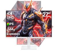 CRUA 27" Gaming Monitor, 144Hz 4K UHD(3840*2160P) IPS Screen, Supports Height/Pivot/Rotating/Tilt Adjustable Vertical Monitor, AMD Freesync, 120% sRGB, Built-in Speakers, Wall Mountable Installs-White