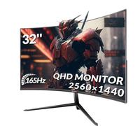 CRUA Gaming Monitor 32" Curved 165Hz QHD 1440P 1500R Computer Monitor, 99% sRGB,1ms GTG with FreeSync, Narrow Bezel Desktop PC Monitors Compatible HDMI/DP, Support Wall Mount