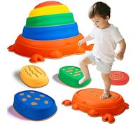 Crubel Crab Stepping Stones Kids Sensory - 5 Stackable Textured Balance Stones for Toddlers 36M+,Garden Toys For Todders Age 3-5,Non-Slip Indoor & Outdoor Toys Autism Sensory Play