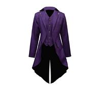 Crubelon Men‘s Steampunk Vintage Jacket Gothic Victorian Frock Coat Uniform - purple - Large