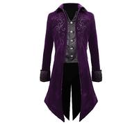 Crubelon Mens Steampunk Tailcoat Jacket Gothic Medieval Victorian Frock Coat, Purple, M