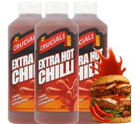 Crucial Sauce - Squeezy Sauces for Burgers, BBQ, Grilled Meat, Sandwiches, Wraps & Salads Sauces Creamy Condiment Perfect Dipping (3 Pack 500ML, Extra Hot Chilli Sauce)