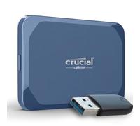 Crucial X10 6TB External Portable SSD Drive with USB-A Adapter - Up to 2100MB/s, USB-C 3.2 Gen2, IP65 Dust and Water Resistant, External Solid State Drive, Matte Blue - CT6000X10SSD9-02