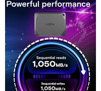 Crucial X9 Pro 1TB Portable SSD, Up to 1050MB/s Read 3.2 USB-C, External Solid State Drive Silver