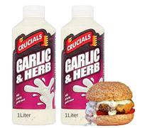 Crucials Garlic & Herb Squeezy Sauce 2x 1Liter & Thank You Card by Parahon - Creamy Flavourful Sauce for Burgers, Wraps, BBQ, Grilled Meat, Salads & Sandwiches - Tasty Hot Condiment