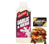 Crucials Sauce - Thank You Card by Parahon - Cool, Creamy Sauce for BBQ, Burgers, Grilled Meat, Wraps, Salads & Sandwiches - Refreshing Flavour Condiment (1 x 500ml, Garlic & Herb)