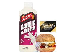 Crucials Sauce - Thank You Card by Parahon - Cool, Creamy Sauce for BBQ, Burgers, Grilled Meat, Wraps, Salads & Sandwiches - Refreshing Flavour Condiment (1 × 1000ml, Garlic & Herb)