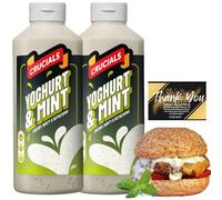 Crucials Sauce - Thank You Card by Parahon - Cool, Creamy Sauce for BBQ, Burgers, Grilled Meat, Wraps, Salads & Sandwiches - Refreshing Flavour Condiment (2 x 500ml, Yoghurt & Mint)