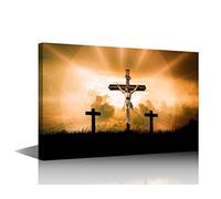 Crucifix Canvas Wall Art Decor Jesus Christ Dying on the Cross Prints Lord Religion Painting,easter sky sunshine Artwork Home Decor for Living Room Picture,Framed Ready to Hang - 36" W x 24" H