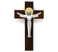 Crucifix - Risen Christ on a Wooden Cross with Metal Corpus + Prayer Card