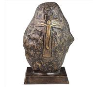Crucifix Rock Stone Boulder Style Antique Dorado Brown Cremation Ash Urn | Pet & Human Adults Remains Storage Container & Funerary Box | Decorative Beautiful Stylish