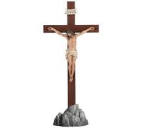 Crucifix Standing - Hand Painted Wooden Cross Table Decor, Standing Jesus Cross Catholic Home Decor Religious Gifts 15 Inch