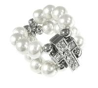 Crucifix Stretch Steel with Faux Pearls & Sparkling CZ Anniversary Present Adjustable Crucifix Rings